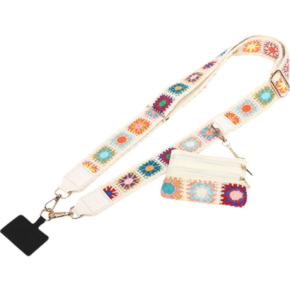 Jiibva Phone Strap with Weaving Pattern, Phone Crossbody Lanyard With Wallet, Adjustable Cellphone Lanyard With Zippered Pouch, Clip for Phone