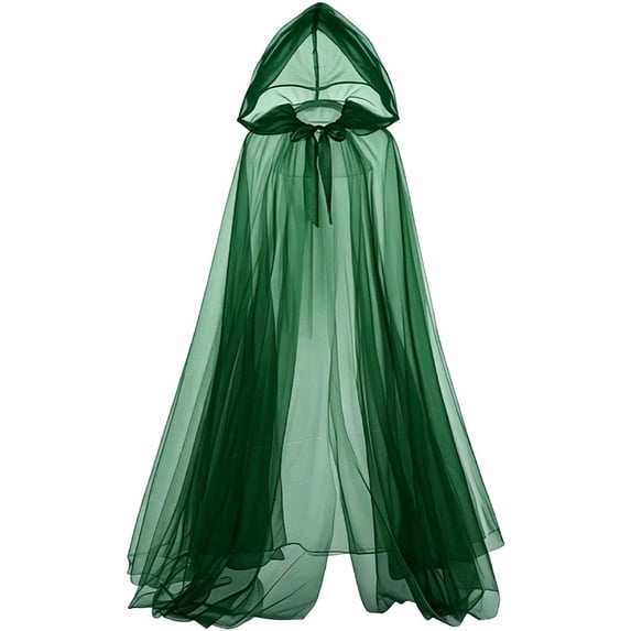 Jiibva Pixie Sheer Tulle Hooded Cloak Mesh Fairy Witch Costume Cape Green 150cm