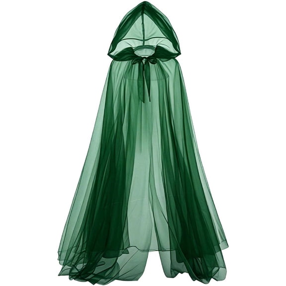Jiibva Pixie Sheer Tulle Hooded Cloak Mesh Fairy Witch Costume Cape Green 150cm