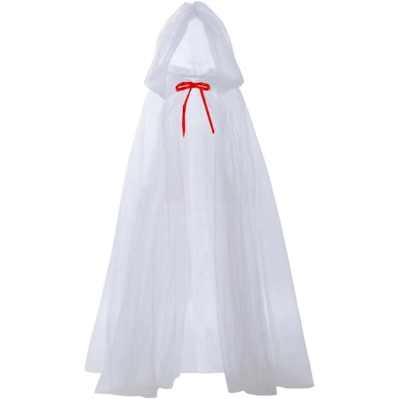 Jiibva Pixie Sheer Tulle Hooded Cloak Mesh Fairy Witch Costume Cape White 150cm