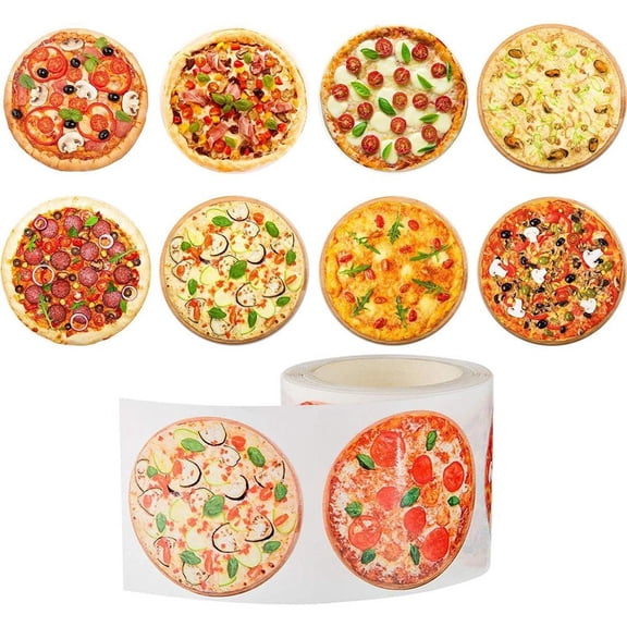 Jiibva Pizza Party Paper Stickers Roll, 500Pcs Round Food Label for Kids Learning Home Wall Decoration, 2.5cm