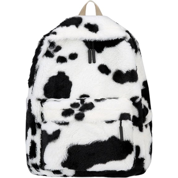 Jiibva Plush Animal Cow Print Backpack for Women Stylish Bag Personalized Travel Shoulder Bag Bookbag Trendy Daypack Purse