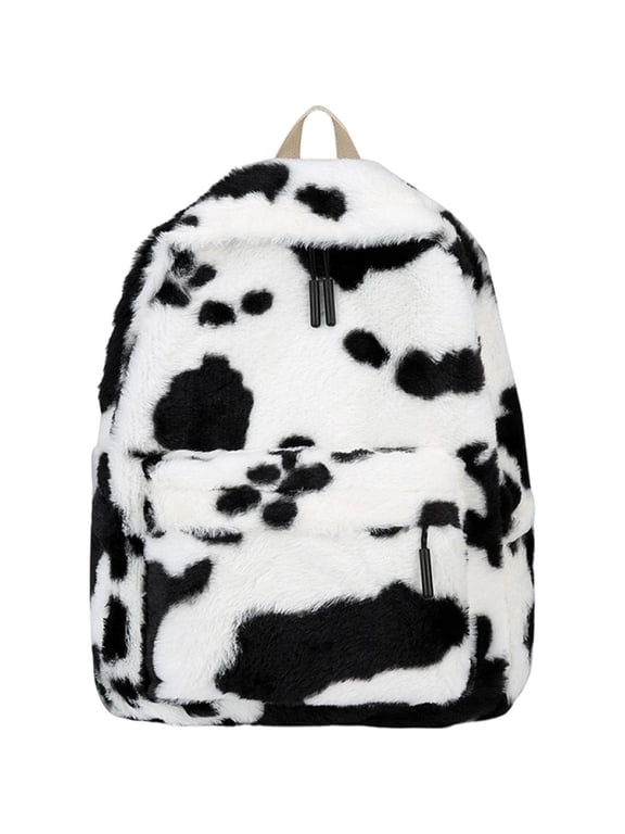 Plush Animal Cow Print Backpack for Women Stylish Bag Personalized Travel Shoulder Bag Bookbag Trendy Daypack Purse