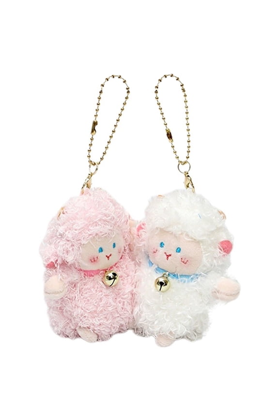 Plush Keychain, 2pcs/set Magnetic Little Lamb Keychain Korean Style illustrated Couple Pendants Cute Animal Keyring Bag Charms Car Key Accessories For Women
