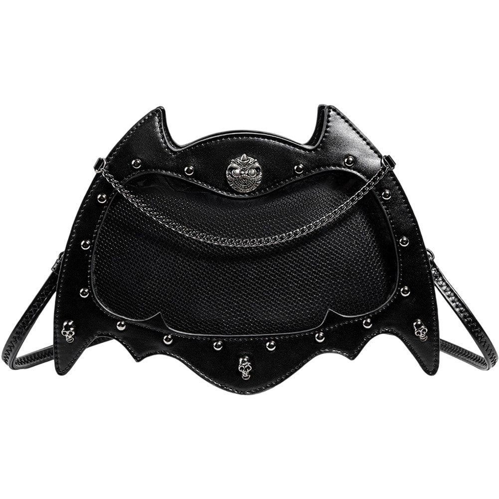 Jiibva Punk Style Crossbody Bag Gothic Dark Pain Bag Cartoon Bat Cat Shaped Shoulder Bag PU Leather Messenger Bag