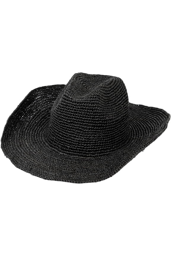 Raffia Straw Panama Cowboy Hat for Women Men Summer Wide Brim Sun Hat Outdoor Hand-crocheted Breathable Beach Caps