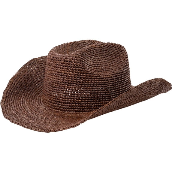 Jiibva Raffia Straw Panama Cowboy Hat for Women Men Summer Wide Brim Sun Hat Outdoor Hand-crocheted Breathable Beach Caps