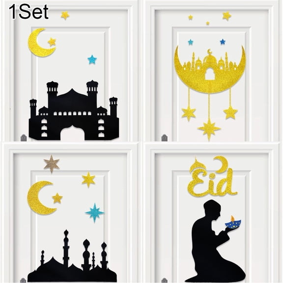 Jiibva Ramadan Felt Wall Stickers Moon Star Wall Decal Eid Mubarak Decorations Wallpaper Door Sticker For Home Muslim Islamic