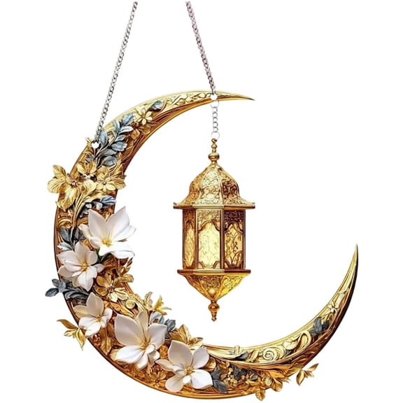 Jiibva Ramadan Hanging Decor Eid Hanging Pendant Moon Lanterns Castles Hanging Ornament for Muslim Party Garden Supplies
