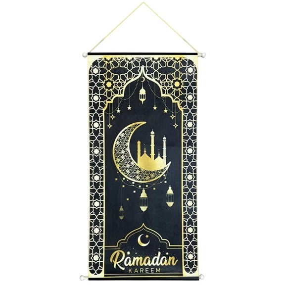 Jiibva Ramadan Kareem Hanging Door Sign Black Gold Moon Lantern Banner Ramadan Decorative Welcome Banner Party Decorations For Ramadan Kareem Decor