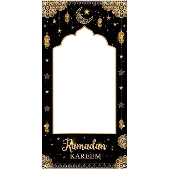 Jiibva Ramadan Mubarak Banner, Eid Kareem Backdrop for Decorations, Star Moon Party Backdrops Photo Booth Background for Islamic Muslim Al-Fitr Party Supplies