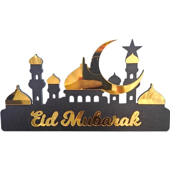 Jiibva Ramadan Table Ornament Wooden Acrylic Eid Mubarak Moon Star Castle Table Sign Decor Decoration Islamic Party Home Decor