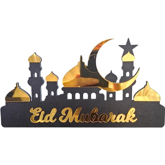 Jiibva Ramadan Table Ornament Wooden Acrylic Eid Mubarak Moon Star Castle Table Sign Decor Decoration Islamic Party Home Decor