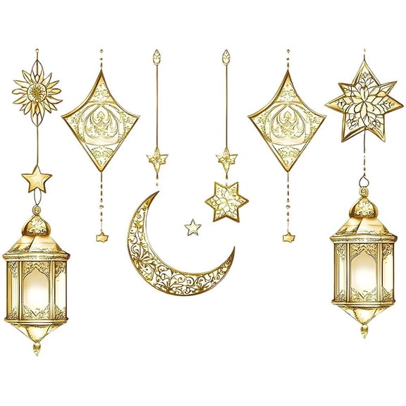 Jiibva Ramadan Wall Decor Stickers, Islamic Muslim Wall Stickers Eid Mubarak Ramadan Decor Lantern Moon Star Window Decal Ramadan Decorations for Decorations Wallpaper
