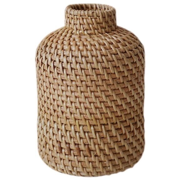 Jiibva Rattan Plant Vase Rustic Woven Flowerpot Wicker Floor Vase Flower Arrangement Container for Home Balcony Garden Decoration