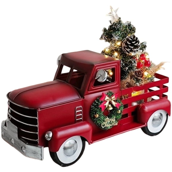 Jiibva Red Christmas Truck Model, Christmas Decorations, Farmhouse Pickup Truck Figurine With Mini Christmas Tree Ornament