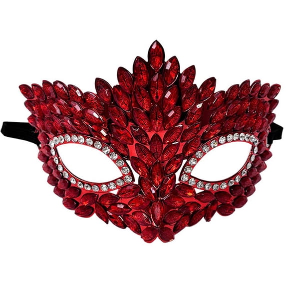 Jiibva Red Rhinestone Venetian Masquerade Half Face Eye Mask Halloween Costume