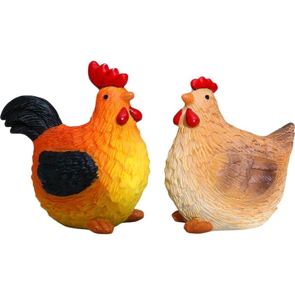 Jiibva Resin Chicken Figurines Cartoon Hen Statue Easter Decoration Realistic Rooster Hen Ornaments Animal Sculpture for Garden Home Decoration