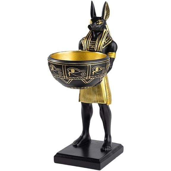 Jiibva Resin Egyptian God Anubis Decorative Figurine With Storage Bowl, Desktop Organizer, 1 Pc