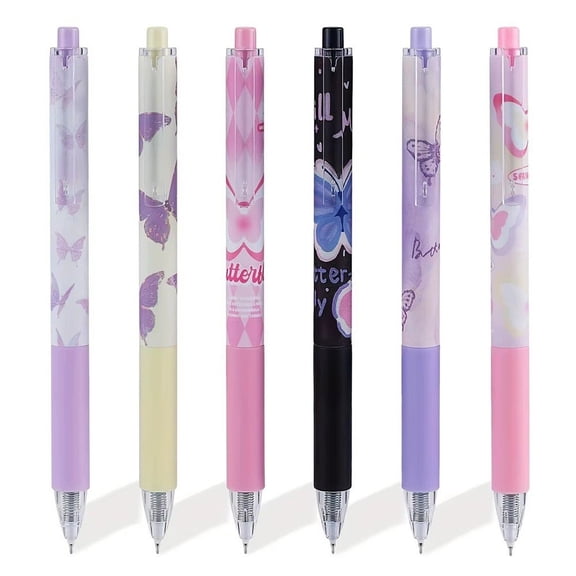Jiibva Retractable Gel Pens Black Ink 6pcs Colorful Butterfly Gel Pens 0.5mm Ink Quick-Dry Pens Fine Point Writing Pens Stationery