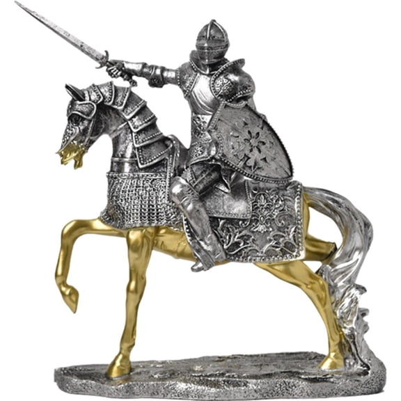 Jiibva Retro Knight Statue Decoration Resin Knight Equestrian Ornament Figurine for Indoor Desktop Office Bookshelf Decoration