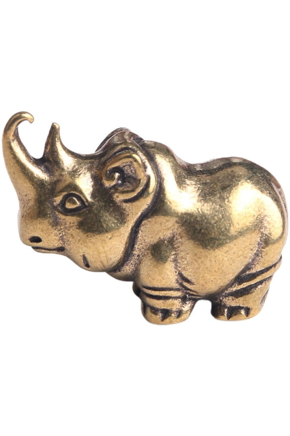 Retro Solid Brass Rhinoceros Figurine, Desktop Decor Brass Keychain Pendant Statue for Diy Accessories Gift