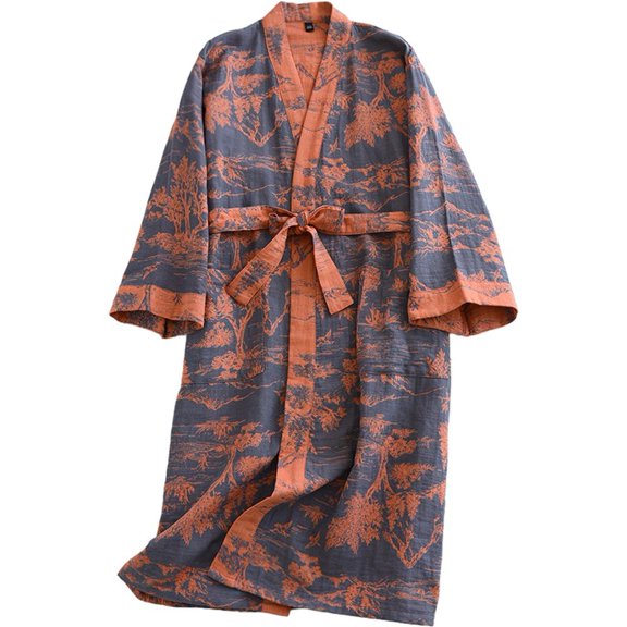 Jiibva Retro Style Couple Japanese Pajamas with Waist Belt Kimono Dressing Gown Kimono Cardigans Home Casual Wear for Party Pyjamas