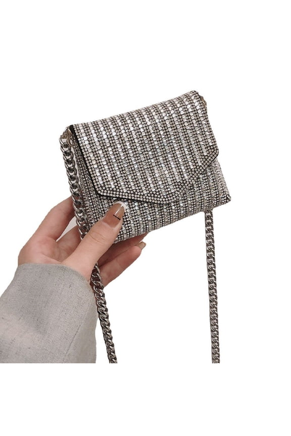 Rhinestone Crossbody Bag Glitter Diamante Handbags Silver Sparkly Bag Women Crystal Evening Clutches Bags with Chain