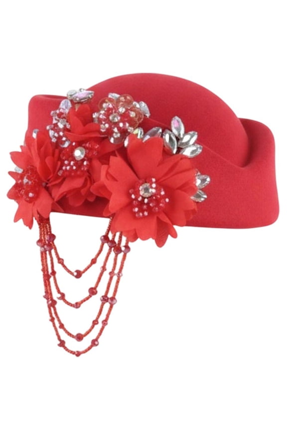 Rhinestone Felt Beret Vintage Pillbox Hat Women Fascinator Hat British Derby Cap Flight Attendant Hat for Church Tea Party