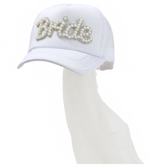 Jiibva Rhinestones Embellished Bride Baseball Hat With White Tulle Veil Wedding Headpiece For Bridal Party Bride And Bridesmaid Caps