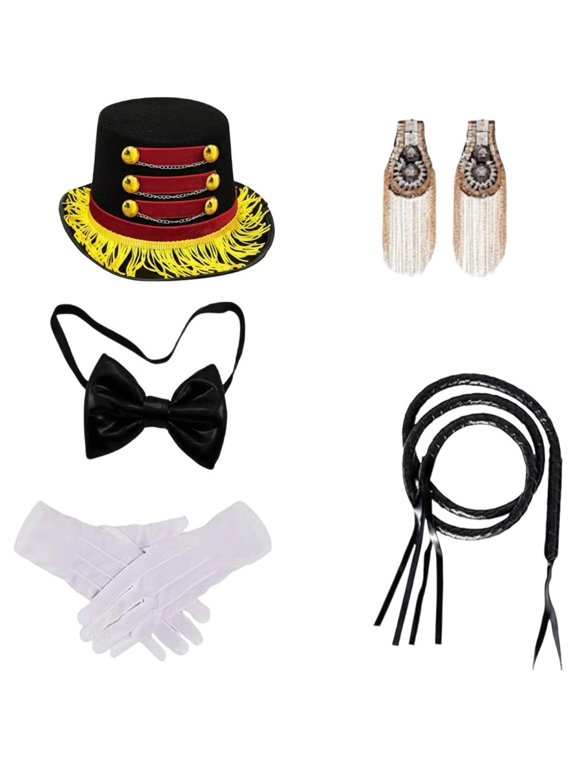 Ringmaster Top Hat Kit Includes Top Hat Tassel Epaulettes Tie Gloves Faux Leather Whip