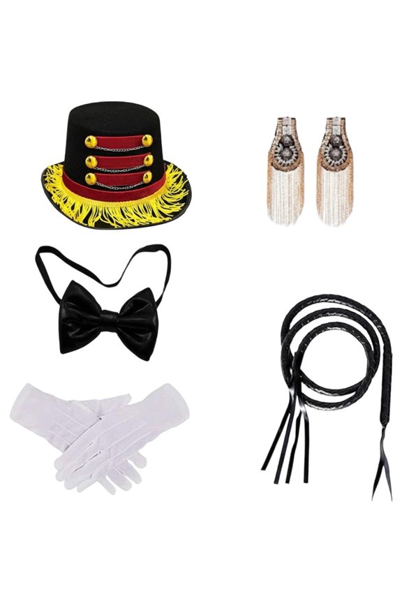 Ringmaster Top Hat Kit Includes Top Hat Tassel Epaulettes Tie Gloves Faux Leather Whip
