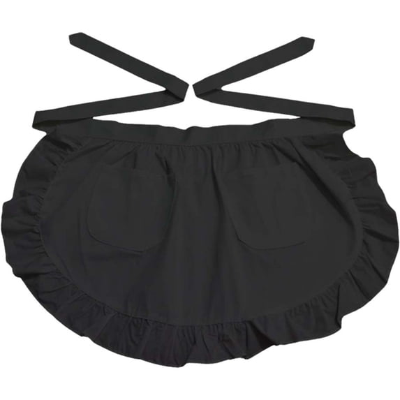 Jiibva Ruffled Maid Apron Black Waitress Apron Adjustable Half Apron Maid Costume Accessory for Restaurant Hotel Coffee Shop