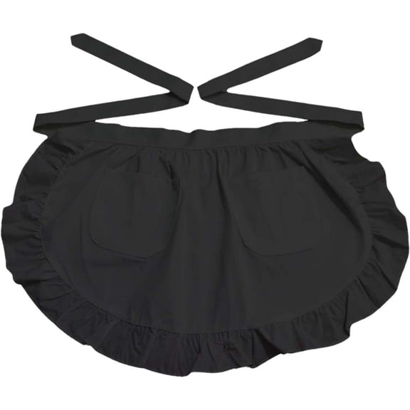 Jiibva Ruffled Maid Apron Black Waitress Apron Adjustable Half Apron Maid Costume Accessory for Restaurant Hotel Coffee Shop