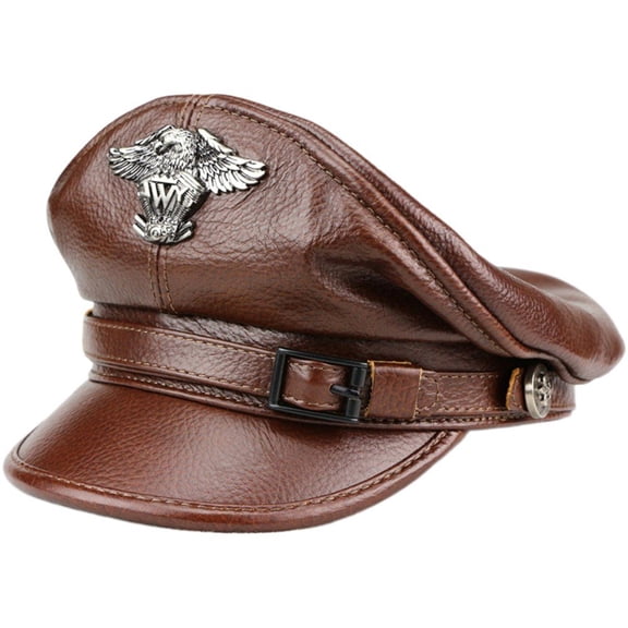 Jiibva Sailor Captain Hat Retro Military Caps For Men Adjustable Leather Flat Hats European American Locomotive Chapeau Party Costume