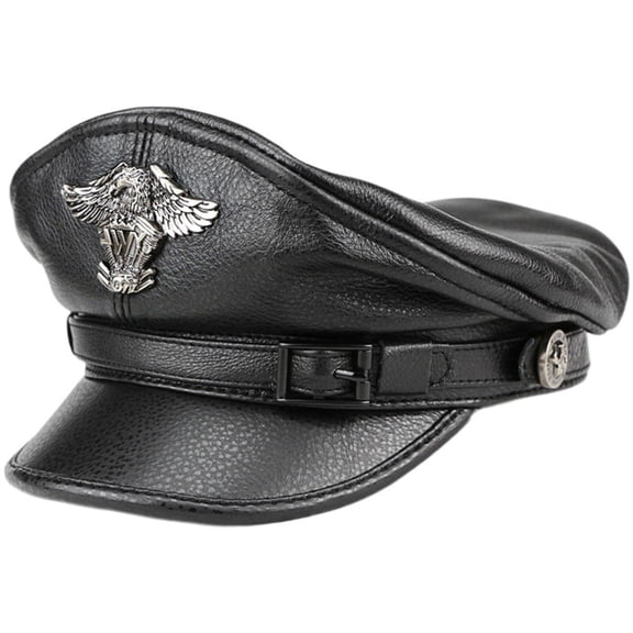 Jiibva Sailor Captain Hat Retro Military Caps For Men Adjustable Leather Flat Hats European American Locomotive Chapeau Party Costume