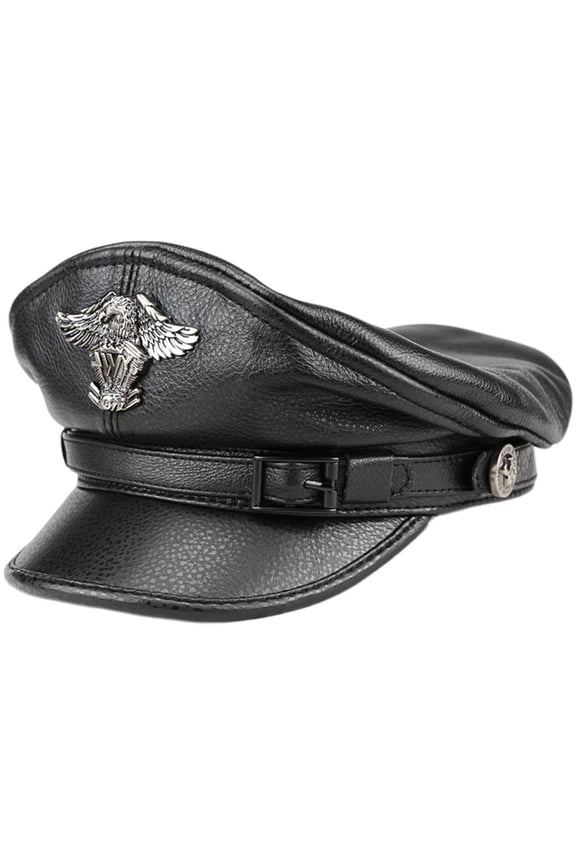 Sailor Captain Hat Retro Military Caps For Men Adjustable Leather Flat Hats European American Locomotive Chapeau Party Costume