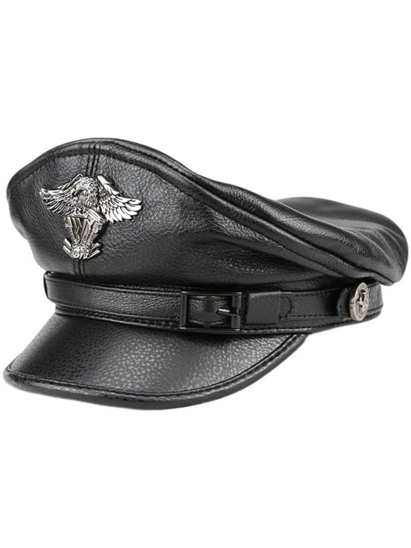 Sailor Captain Hat Retro Military Caps For Men Adjustable Leather Flat Hats European American Locomotive Chapeau Party Costume