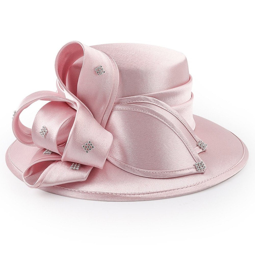 Jiibva Satin Cloth Church Hat Women Wide Brim Hat Elegant Wedding Photography Hat Female Banquet Fancy Fascinator Formal Hat