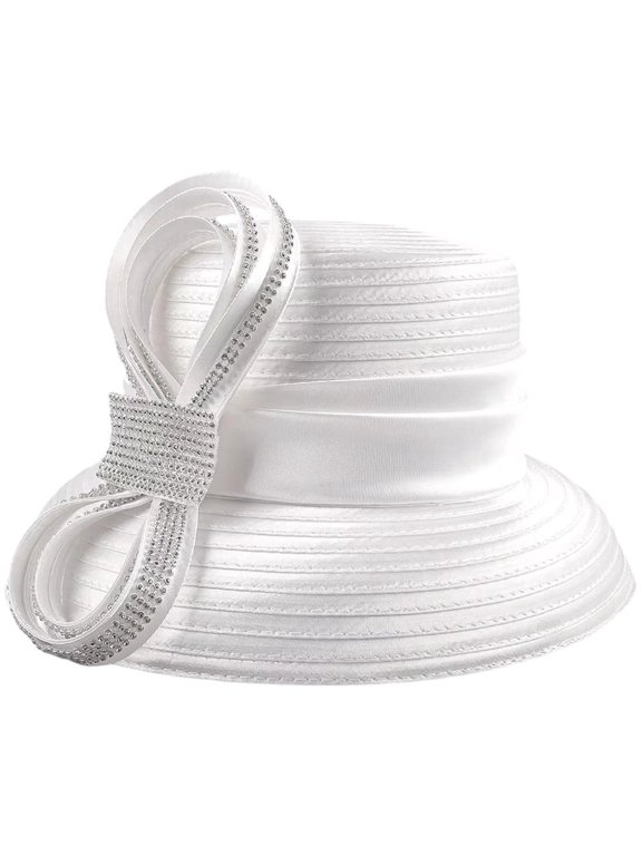 2pcs Satin Cloth Church Hat Women Wide Brim Hat Elegant Wedding Photography Hat Female Banquet Fancy Fascinator Formal Hat