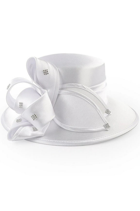Satin Cloth Church Hat Women Wide Brim Hat Elegant Wedding Photography Hat Female Banquet Fancy Fascinator Formal Hat