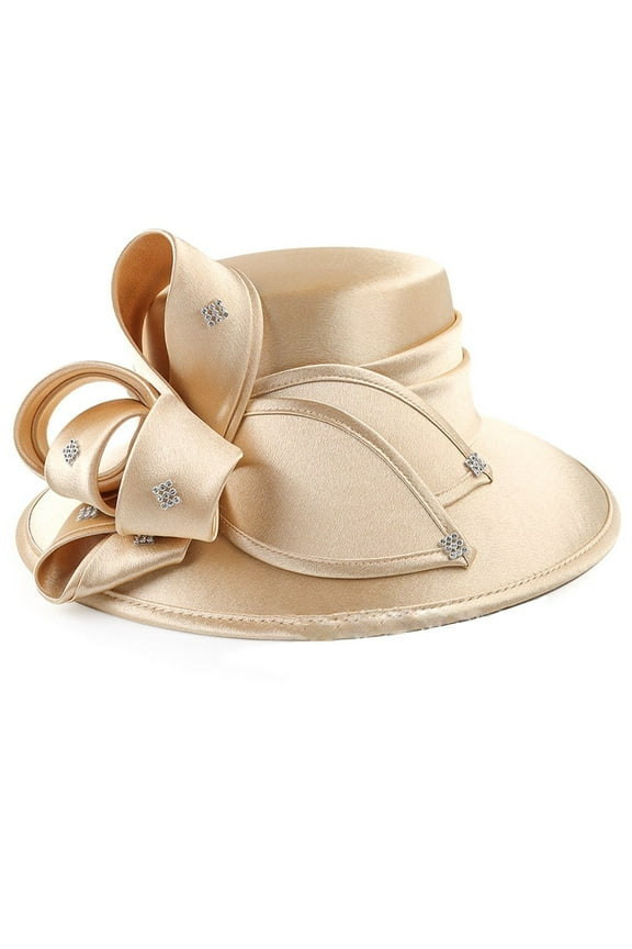 Satin Cloth Church Hat Women Wide Brim Hat Elegant Wedding Photography Hat Female Banquet Fancy Fascinator Formal Hat