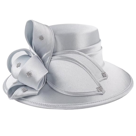 Jiibva Satin Cloth Church Hat Women Wide Brim Hat Elegant Wedding Photography Hat Female Banquet Fancy Fascinator Formal Hat