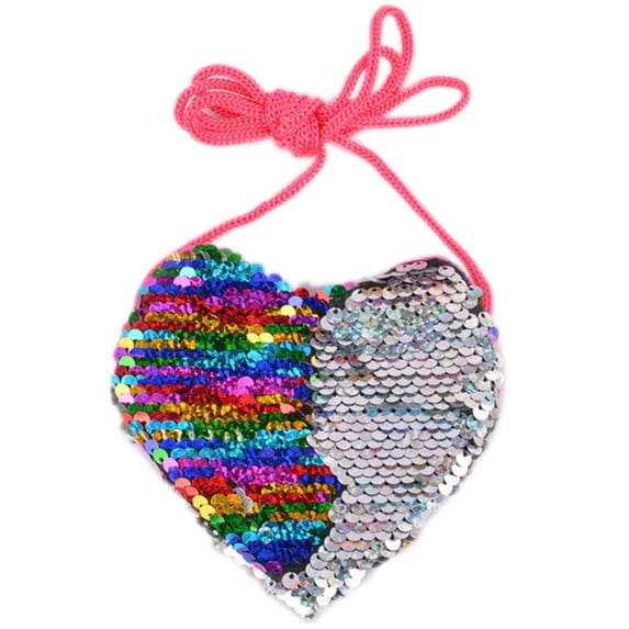 Jiibva Sequined Heart Mini Shoulder Bag with Adjustable Strap, Small PU Purse for Everyday Essentials(Colorful silver)