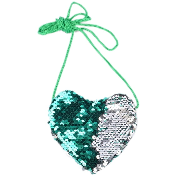 Jiibva Sequined Heart Mini Shoulder Bag with Adjustable Strap, Small PU Purse for Everyday Essentials(Turkish blue silver)