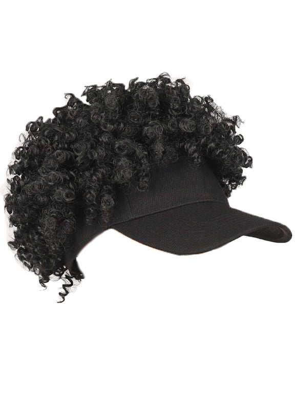 Short Kinky Curly Hair Extension Baseball Cap Hat Hair Pieces for Women Black Baseball Cap Short Synthetic Hair Extensions Adjustable