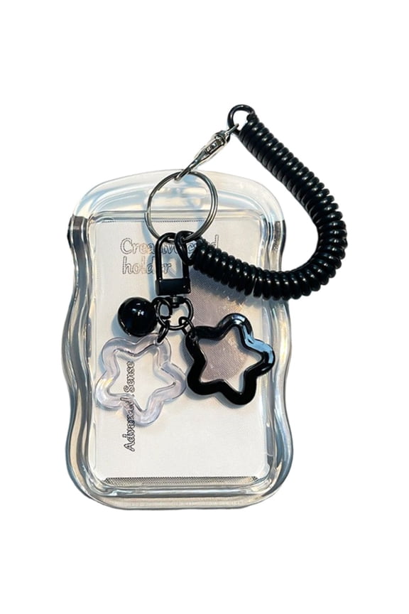 Silicone Kpop Photocard Holder with Star Bell Pendant, Kawaii Keychain Photo Protector Collect Case Idol Card Holder