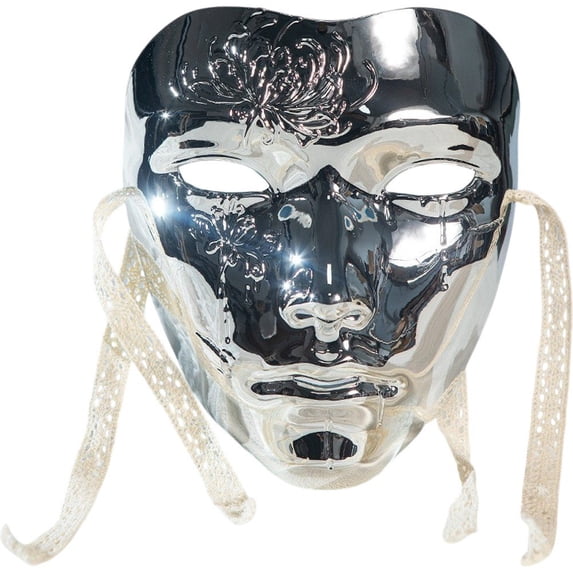 Jiibva Silver ABS Full Face Venetian Masquerade Mask For Men Halloween Party 19x16cm