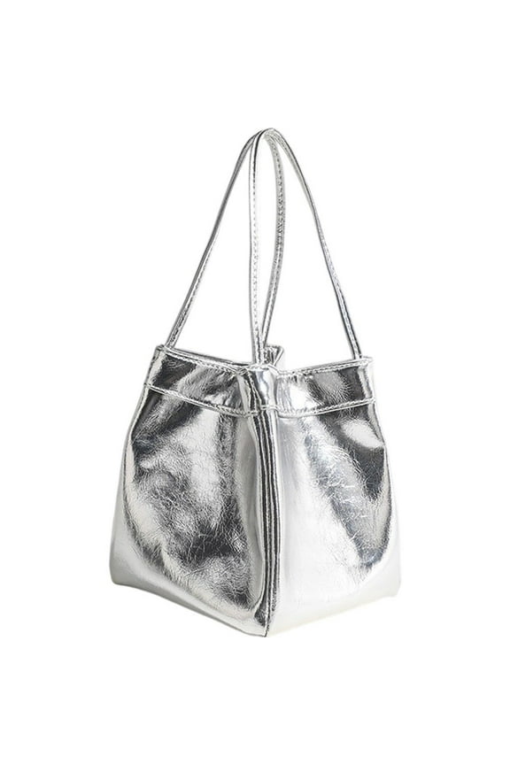 Silver Bucket Bag For Women, PU Leather Tote Bags Handbags, Bucket Hobo Bags Large Women's Crossbody Bags Purse for Work Shopping