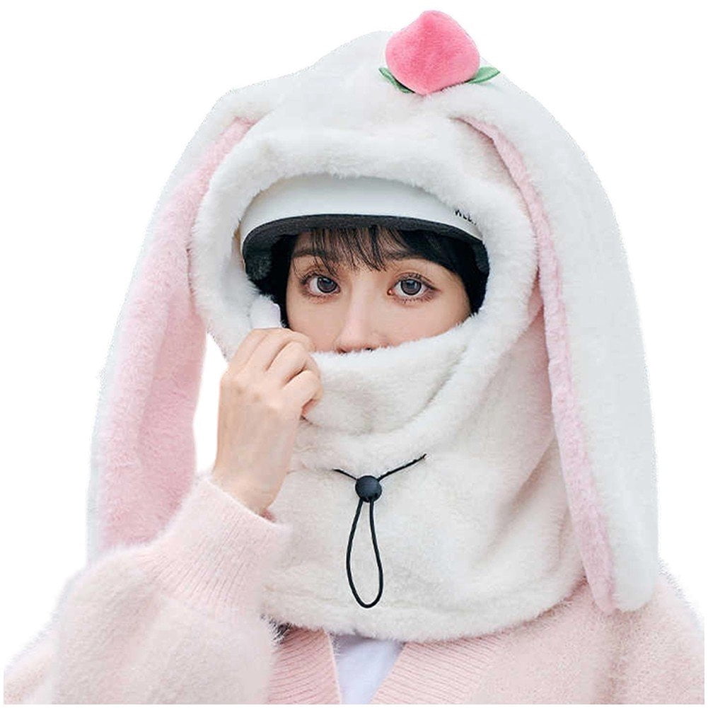 Jiibva Ski Helmet Cover,Cute Bunny Hood Ski Mask for Women and Men,Winter Warm Outdoor Hooded Sports Windproof Mask for Neck,Face